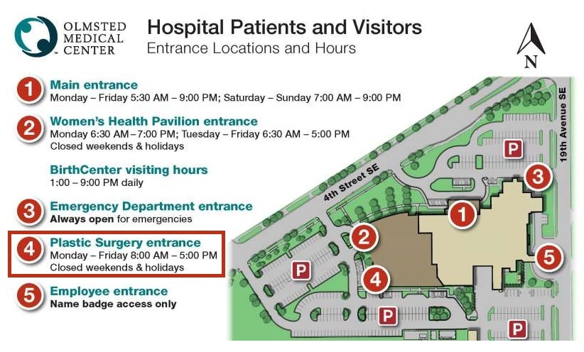 Map of Plastic Surgery Entrance and Parking